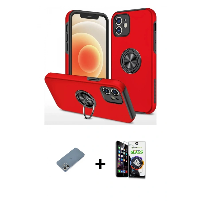 MARSİLYAN™- iPhone 12 Mini Kılıf Odak Form Prime - Şeffaf Temperli Cam Ekran Koruyucu + Shine Kamera Lens Koruma Cam - GS
