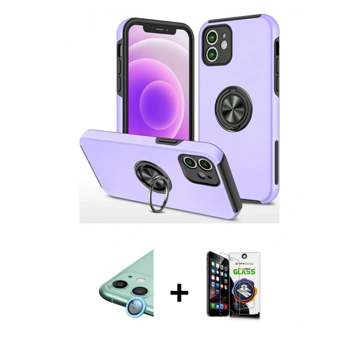 MARSİLYAN™- iPhone 12 Mini Kılıf Odak Form Prime - Şeffaf Temperli Cam Ekran Koruyucu + Mavi Raze Metal Kamera Lens