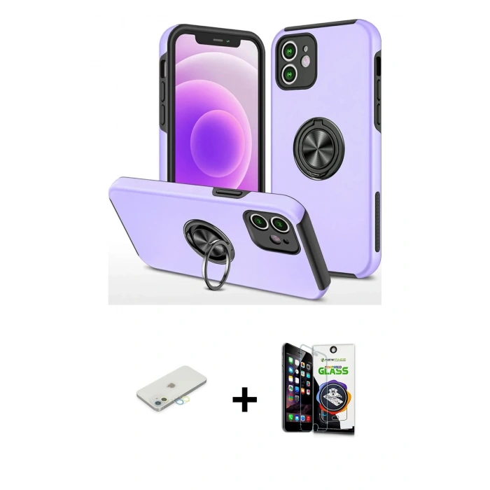 MARSİLYAN™- iPhone 12 Mini Kılıf Odak Form Prime - Şeffaf Temperli Cam Ekran Koruyucu + Renkli Kamera Lens Koruma Cam - SI