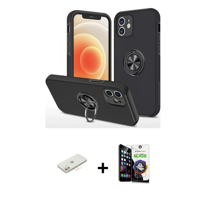 MARSİLYAN™- iPhone 12 Mini Kılıf Odak Form Prime - Şeffaf Temperli Cam Ekran Koruyucu + Sarı Renkli Kamera Lens Koruma Cam