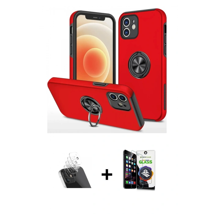 MARSİLYAN™- iPhone 12 Mini Kılıf Odak Form Prime - Şeffaf Temperli Cam Ekran Koruyucu + Kamera Lens Koruma Cam - SF