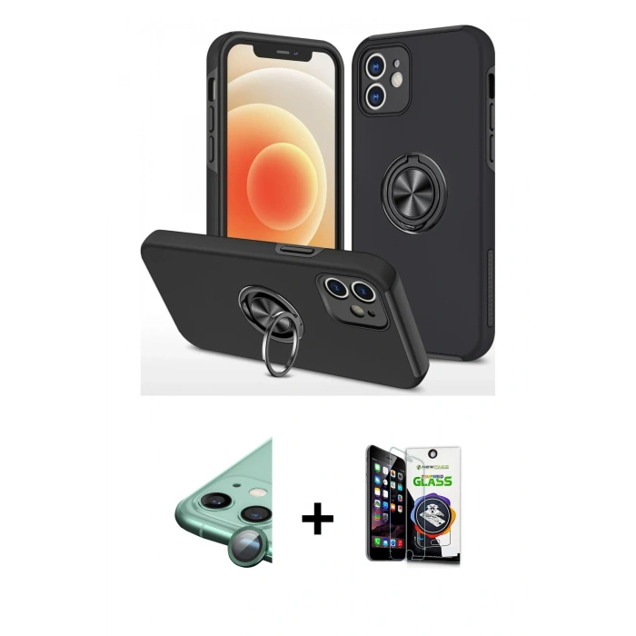 MARSİLYAN™- iPhone 12 Mini Kılıf Odak Form Prime - Şeffaf Temperli Cam Ekran Koruyucu + Raze Metal Kamera Lens - YL