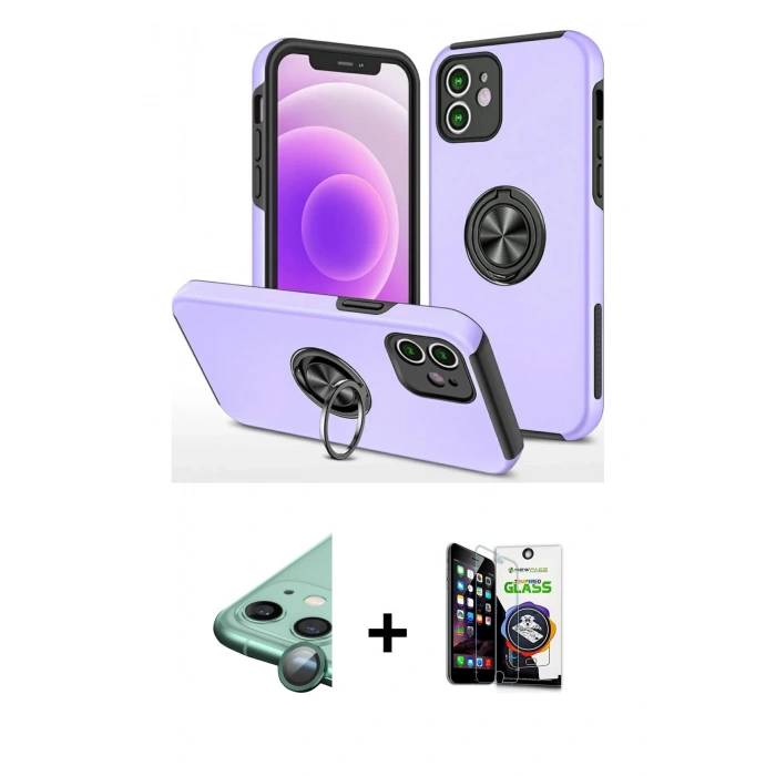 MARSİLYAN™- iPhone 12 Mini Kılıf Odak Form Prime - Şeffaf Temperli Cam Ekran Koruyucu + Raze Metal Kamera Lens - YL