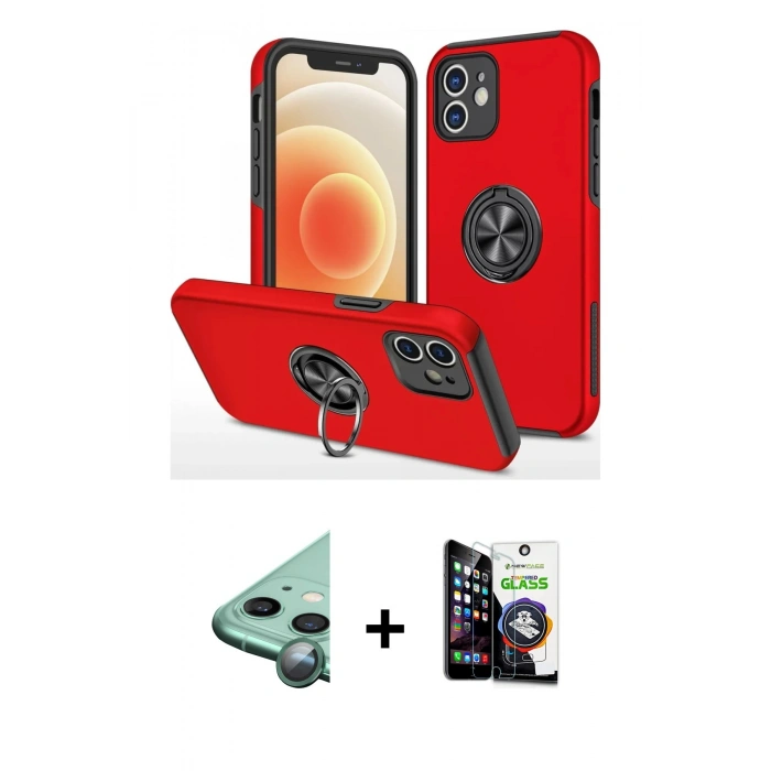 MARSİLYAN™- iPhone 12 Mini Kılıf Odak Form Prime - Şeffaf Temperli Cam Ekran Koruyucu + Raze Metal Kamera Lens - YL