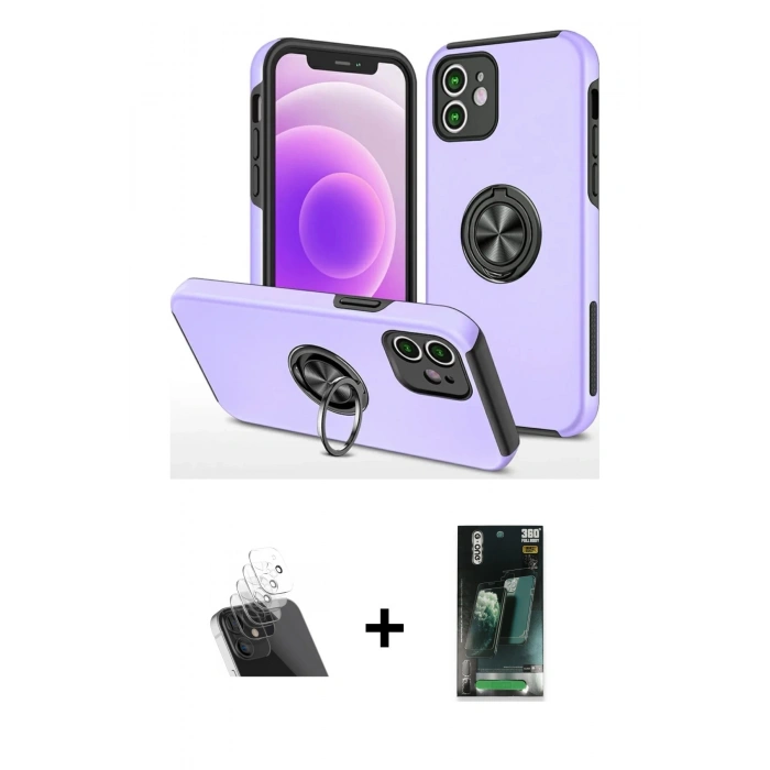 MARSİLYAN™- iPhone 12 Mini Kılıf Odak Form Prime - Siyah 360 Mat Full Body Arka Koruyucu + Kamera Lens Koruma Cam - SF