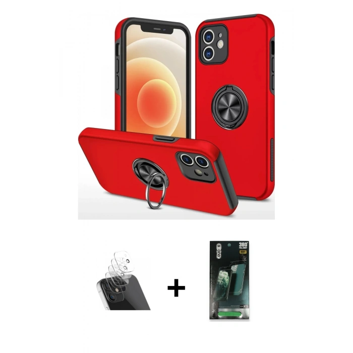 MARSİLYAN™- iPhone 12 Mini Kılıf Odak Form Prime - Siyah 360 Mat Full Body Arka Koruyucu + Kamera Lens Koruma Cam - SF