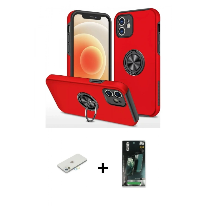 MARSİLYAN™- iPhone 12 Mini Kılıf Odak Form Prime - Siyah 360 Mat Full Body Arka Koruyucu + Renkli Kamera Lens Koruma Cam - SI