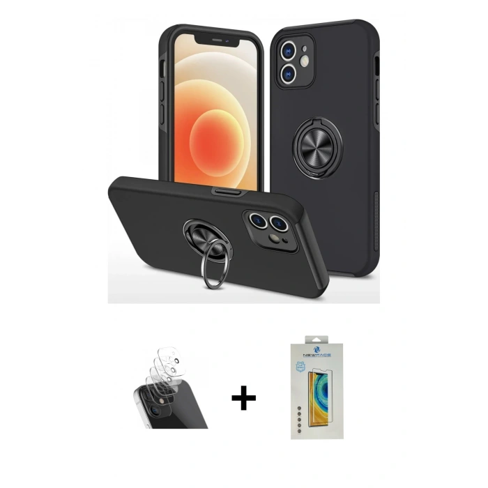 MARSİLYAN™- iPhone 12 Mini Kılıf Odak Form Prime - Siyah Polymer Nano Ekran Koruyucu + Kamera Lens Koruma Cam - SF
