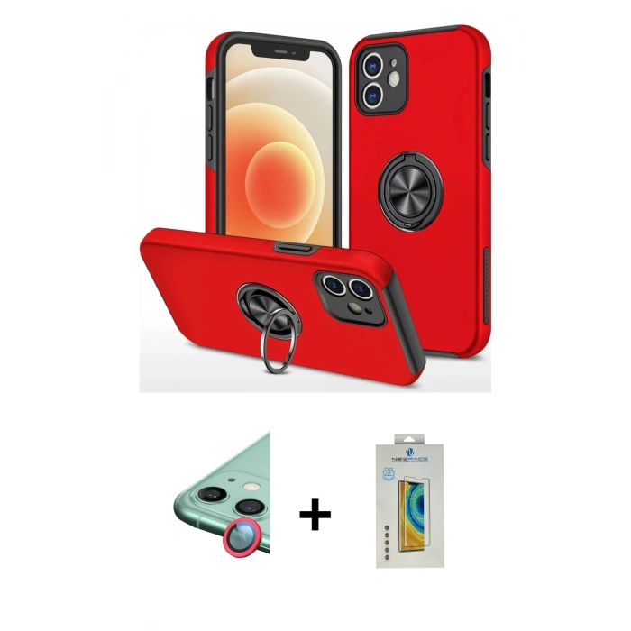MARSİLYAN™- iPhone 12 Mini Kılıf Odak Form Prime - Siyah Polymer Nano Ekran Koruyucu + Raze Metal Kamera Lens - KI