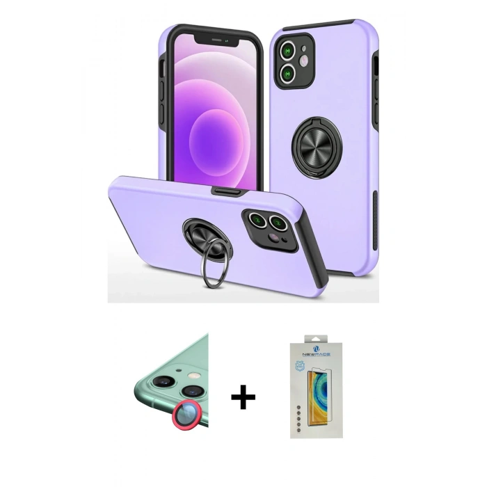 MARSİLYAN™- iPhone 12 Mini Kılıf Odak Form Prime - Siyah Polymer Nano Ekran Koruyucu + Raze Metal Kamera Lens - KI