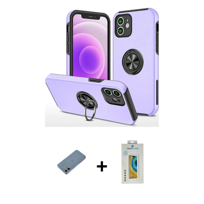 MARSİLYAN™- iPhone 12 Mini Kılıf Odak Form Prime - Siyah Polymer Nano Ekran Koruyucu + Shine Kamera Lens Koruma Cam - SABE