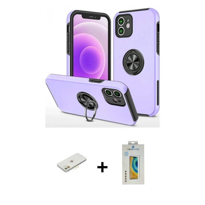 MARSİLYAN™- iPhone 12 Mini Kılıf Odak Form Prime - Siyah Polymer Nano Ekran Koruyucu + Renkli Kamera Lens Koruma Cam - TU