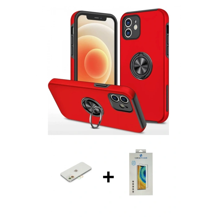 MARSİLYAN™- iPhone 12 Mini Kılıf Odak Form Prime - Siyah Polymer Nano Ekran Koruyucu + Renkli Kamera Lens Koruma Cam - TU