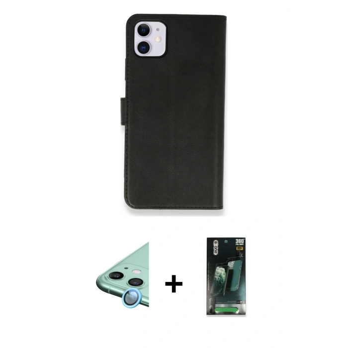 MARSİLYAN™- iPhone 12 Mini Kılıf Siluet Işık Serisi - Siyah 360 Mat Full Body Arka Koruyucu + Mavi Raze Metal Kamera Lens