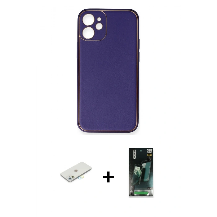 MARSİLYAN™- iPhone 12 Mini Kılıf Yadigar Klasik - Şeffaf 360 Full Body Arka Koruyucu + Renkli Kamera Lens Koruma Cam - SI