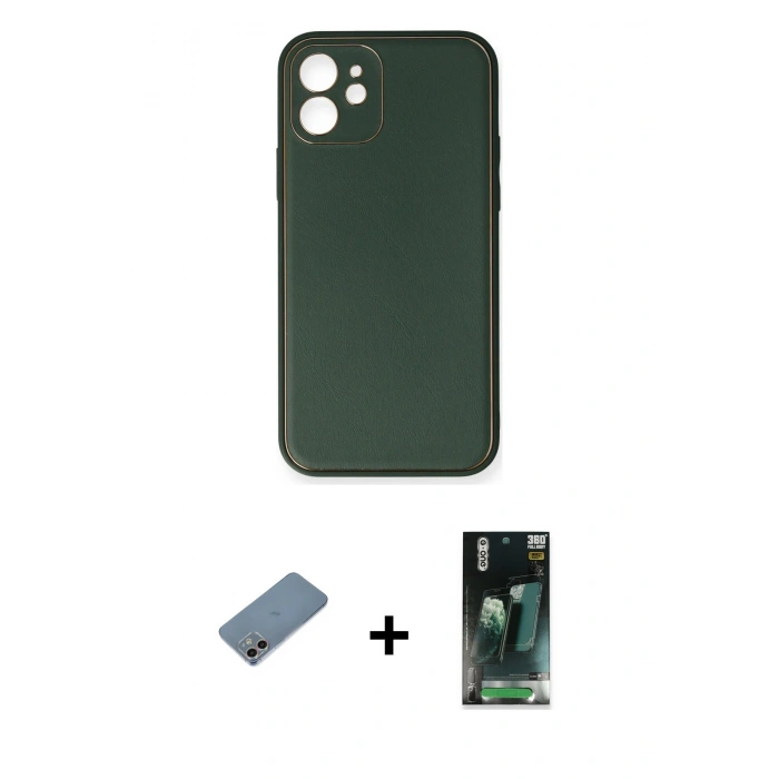 MARSİLYAN™- iPhone 12 Mini Kılıf Yadigar Klasik - Şeffaf 360 Full Body Arka Koruyucu + Shine Kamera Lens Koruma Cam - GI