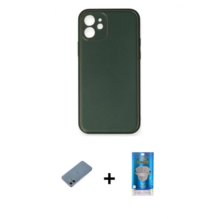 MARSİLYAN™- iPhone 12 Mini Kılıf Yadigar Klasik - Şeffaf Royal Nano Ekran Koruyucu + Shine Kamera Lens Koruma Cam - SABE