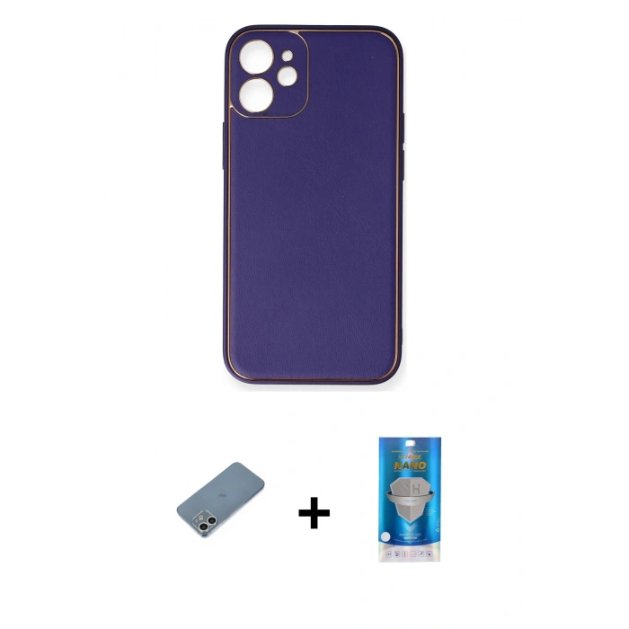 MARSİLYAN™- iPhone 12 Mini Kılıf Yadigar Klasik - Şeffaf Royal Nano Ekran Koruyucu + Shine Kamera Lens Koruma Cam - GS