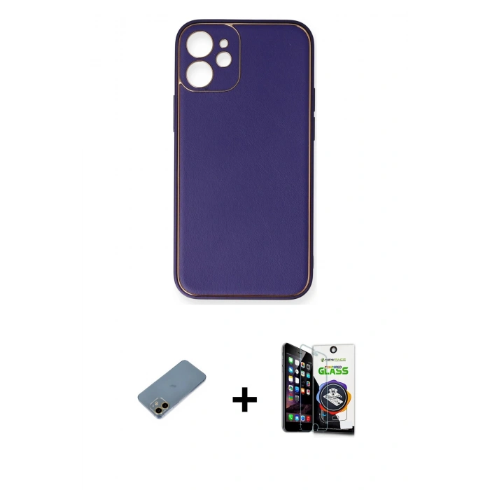 MARSİLYAN™- iPhone 12 Mini Kılıf Yadigar Klasik - Şeffaf Temperli Cam Ekran Koruyucu + Gold Shine Kamera Lens Koruma Cam