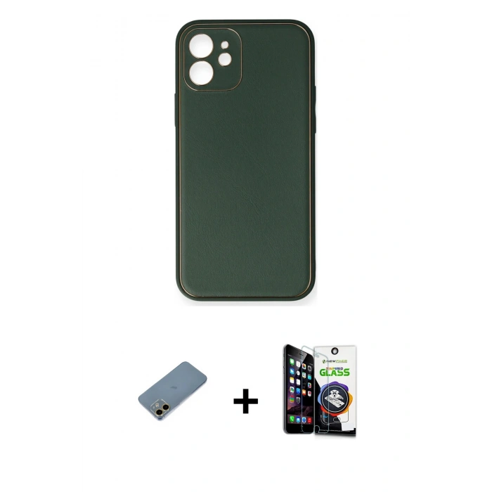 MARSİLYAN™- iPhone 12 Mini Kılıf Yadigar Klasik - Şeffaf Temperli Cam Ekran Koruyucu + Gold Shine Kamera Lens Koruma Cam
