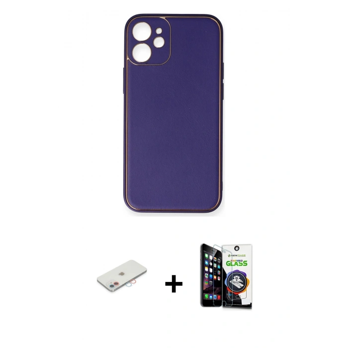 MARSİLYAN™- iPhone 12 Mini Kılıf Yadigar Klasik - Şeffaf Temperli Cam Ekran Koruyucu + Renkli Kamera Lens Koruma Cam - PE