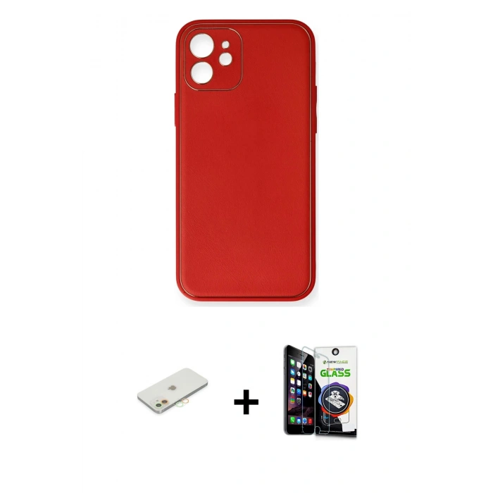 MARSİLYAN™- iPhone 12 Mini Kılıf Yadigar Klasik - Şeffaf Temperli Cam Ekran Koruyucu + Renkli Kamera Lens Koruma Cam - TU