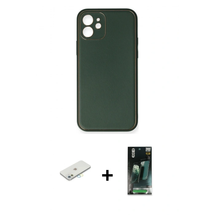 MARSİLYAN™- iPhone 12 Mini Kılıf Yadigar Klasik - Siyah 360 Mat Full Body Arka Koruyucu + Renkli Kamera Lens Koruma Cam - SI