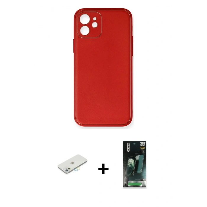 MARSİLYAN™- iPhone 12 Mini Kılıf Yadigar Klasik - Siyah 360 Mat Full Body Arka Koruyucu + Renkli Kamera Lens Koruma Cam - SI