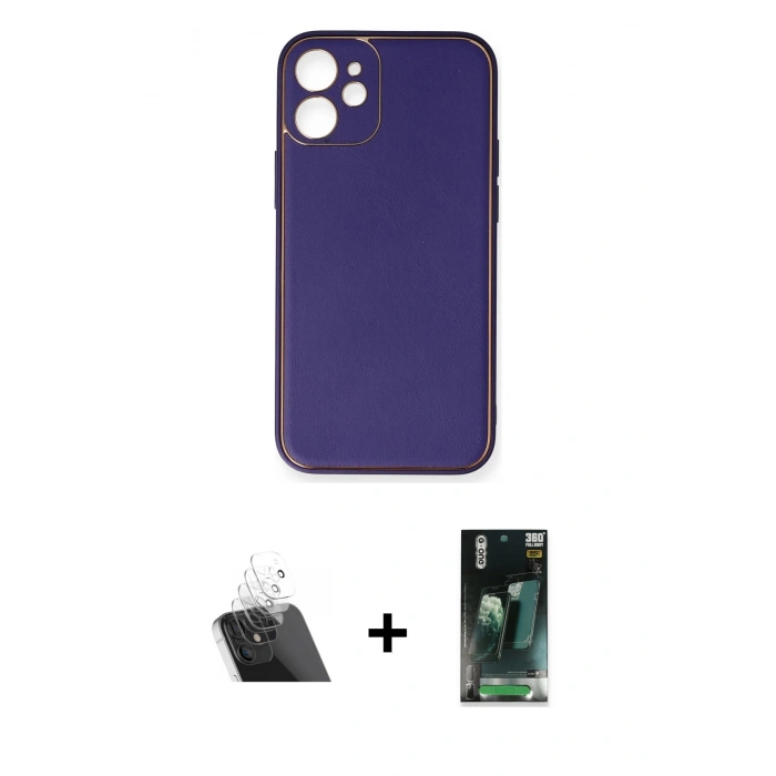 MARSİLYAN™- iPhone 12 Mini Kılıf Yadigar Klasik - Siyah 360 Mat Full Body Arka Koruyucu + Şeffaf Kamera Lens Koruma Cam