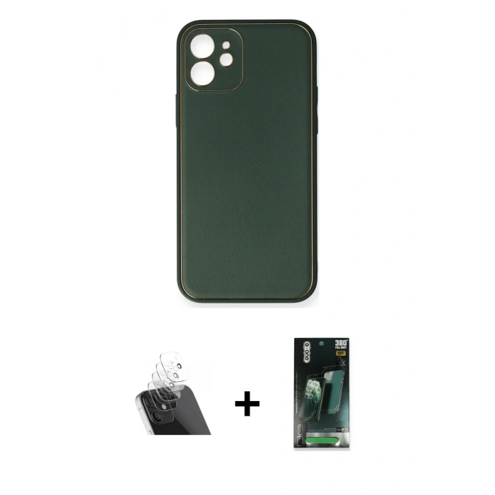 MARSİLYAN™- iPhone 12 Mini Kılıf Yadigar Klasik - Siyah 360 Mat Full Body Arka Koruyucu + Şeffaf Kamera Lens Koruma Cam