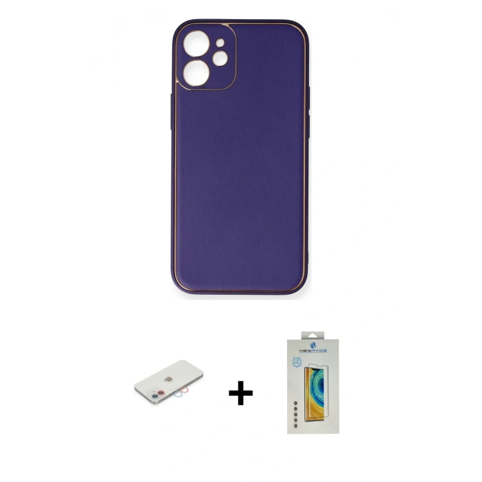 MARSİLYAN™- iPhone 12 Mini Kılıf Yadigar Klasik - Siyah Polymer Nano Ekran Koruyucu + Renkli Kamera Lens Koruma Cam - PE