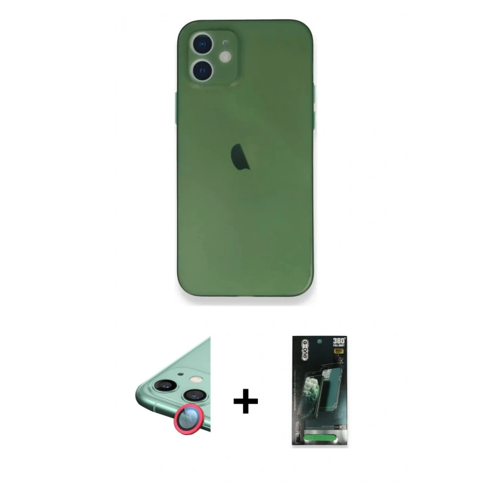 MARSİLYAN™- iPhone 12 Mini Kılıf Yadigar Yansıma Serisi - Şeffaf 360 Full Body Arka Koruyucu + Kırmızı Raze Metal Kamera Lens
