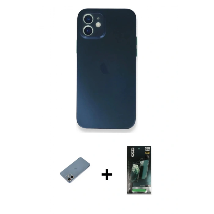 MARSİLYAN™- iPhone 12 Mini Kılıf Yadigar Yansıma Serisi - Şeffaf 360 Full Body Arka Koruyucu + Shine Kamera Lens Koruma Cam - GI