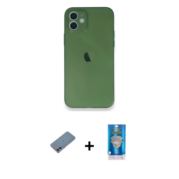 MARSİLYAN™- iPhone 12 Mini Kılıf Yadigar Yansıma Serisi - Şeffaf Royal Nano Ekran Koruyucu + Shine Kamera Lens Koruma Cam - GI