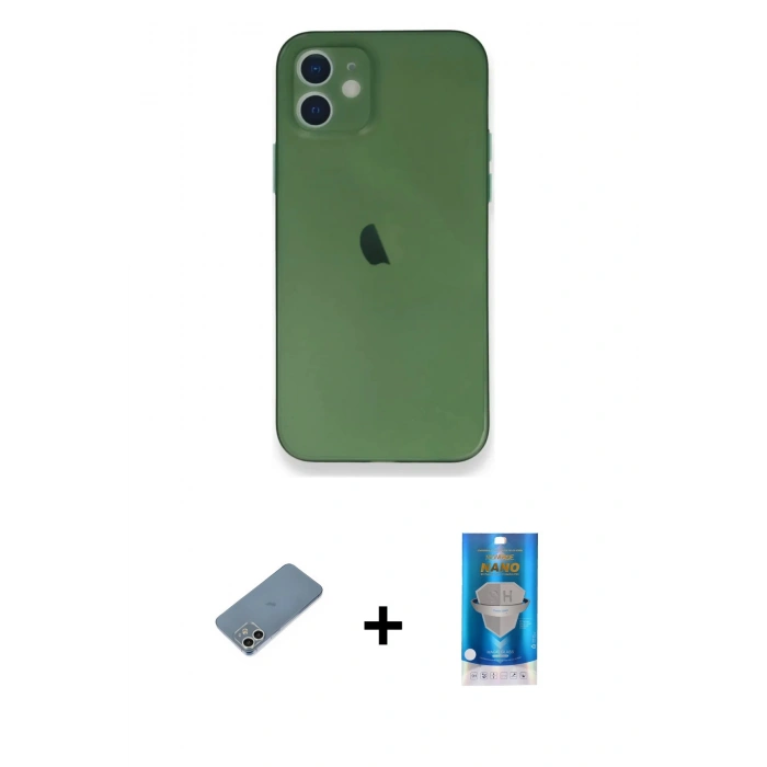 MARSİLYAN™- iPhone 12 Mini Kılıf Yadigar Yansıma Serisi - Şeffaf Royal Nano Ekran Koruyucu + Shine Kamera Lens Koruma Cam - GS