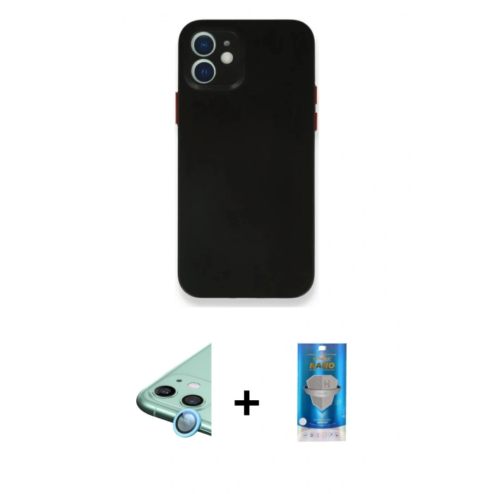 MARSİLYAN™- iPhone 12 Mini Kılıf Yadigar Yansıma Serisi - Şeffaf Royal Nano Ekran Koruyucu + Raze Metal Kamera Lens - MI