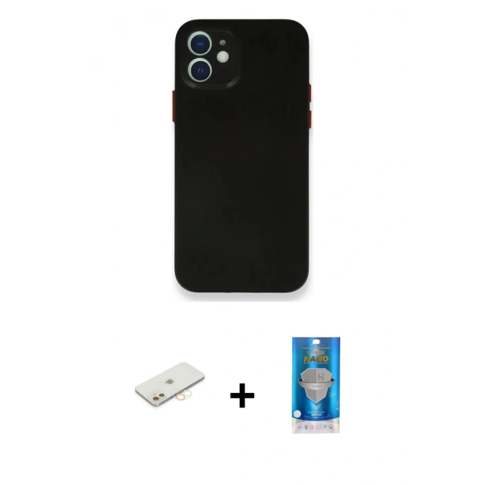 MARSİLYAN™- iPhone 12 Mini Kılıf Yadigar Yansıma Serisi - Şeffaf Royal Nano Ekran Koruyucu + Renkli Kamera Lens Koruma Cam - SI