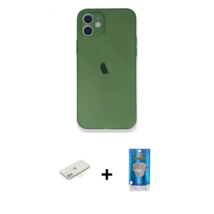 MARSİLYAN™- iPhone 12 Mini Kılıf Yadigar Yansıma Serisi - Şeffaf Royal Nano Ekran Koruyucu + Renkli Kamera Lens Koruma Cam - SI