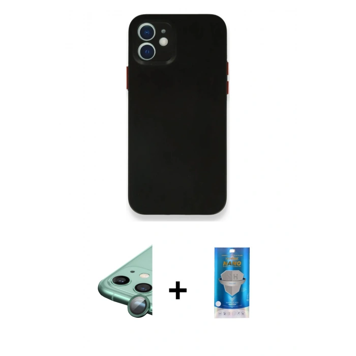 MARSİLYAN™- iPhone 12 Mini Kılıf Yadigar Yansıma Serisi - Şeffaf Royal Nano Ekran Koruyucu + Raze Metal Kamera Lens - YL