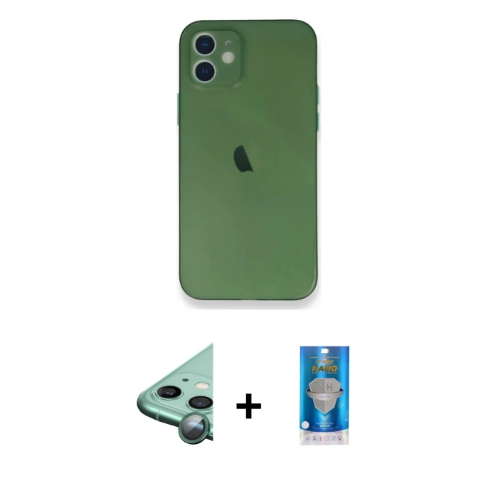 MARSİLYAN™- iPhone 12 Mini Kılıf Yadigar Yansıma Serisi - Şeffaf Royal Nano Ekran Koruyucu + Raze Metal Kamera Lens - YL
