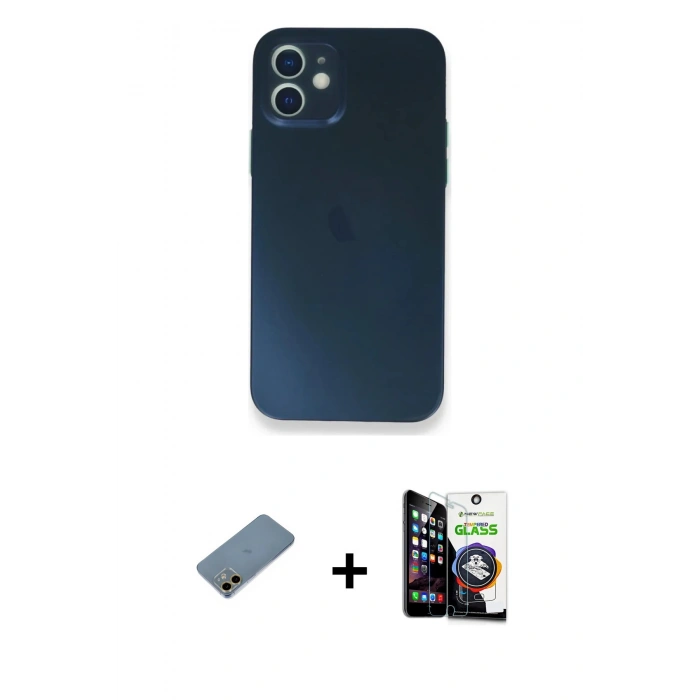 MARSİLYAN™- iPhone 12 Mini Kılıf Yadigar Yansıma Serisi - Şeffaf Temperli Cam Ekran Koruyucu + Shine Kamera Lens Koruma Cam - GD