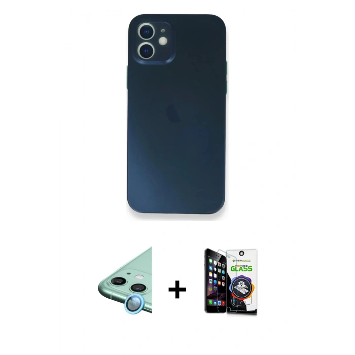 MARSİLYAN™- iPhone 12 Mini Kılıf Yadigar Yansıma Serisi - Şeffaf Temperli Cam Ekran Koruyucu + Raze Metal Kamera Lens - MI