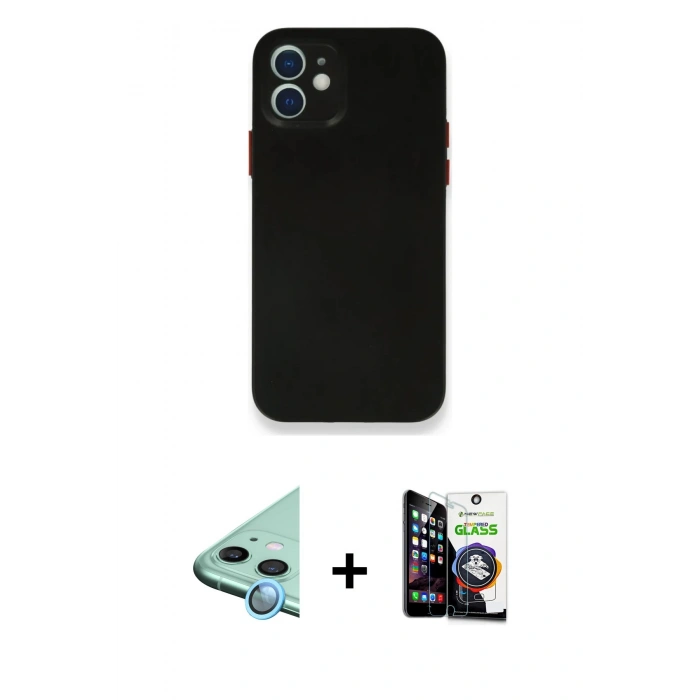 MARSİLYAN™- iPhone 12 Mini Kılıf Yadigar Yansıma Serisi - Şeffaf Temperli Cam Ekran Koruyucu + Raze Metal Kamera Lens - MI