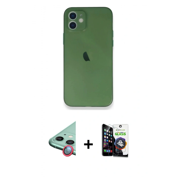 MARSİLYAN™- iPhone 12 Mini Kılıf Yadigar Yansıma Serisi - Şeffaf Temperli Cam Ekran Koruyucu + Raze Metal Kamera Lens - KI