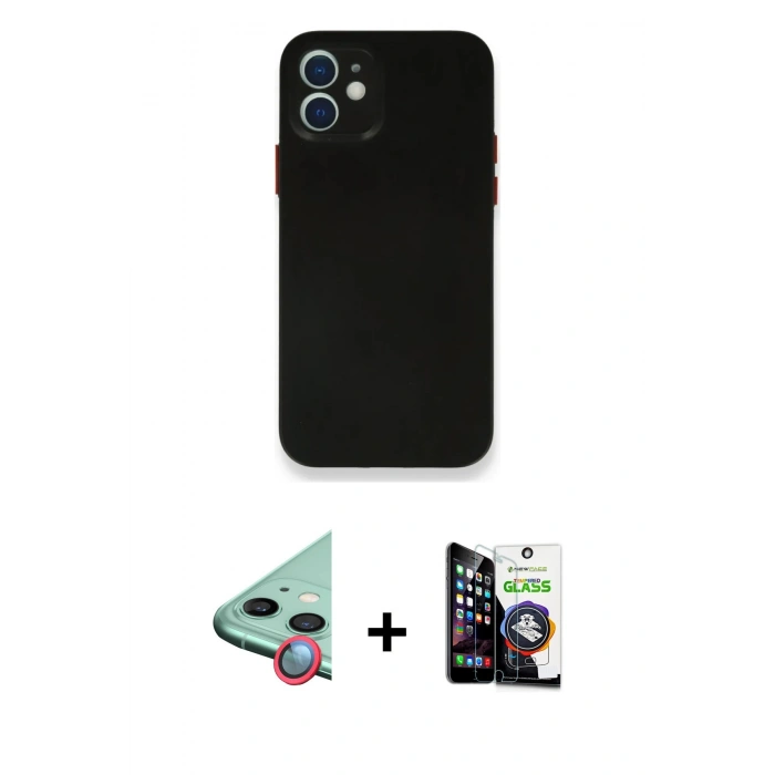 MARSİLYAN™- iPhone 12 Mini Kılıf Yadigar Yansıma Serisi - Şeffaf Temperli Cam Ekran Koruyucu + Raze Metal Kamera Lens - KI