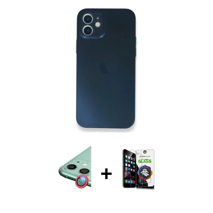 MARSİLYAN™- iPhone 12 Mini Kılıf Yadigar Yansıma Serisi - Şeffaf Temperli Cam Ekran Koruyucu + Raze Metal Kamera Lens - KI