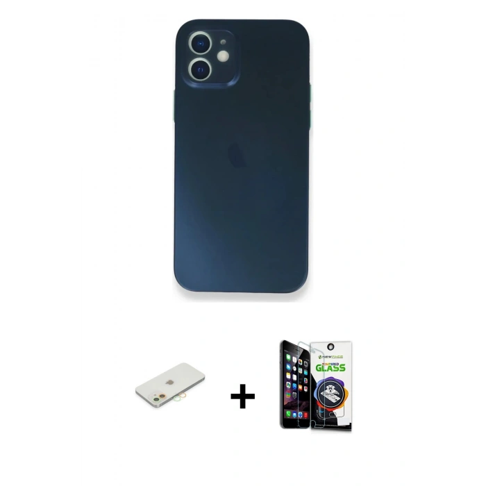 MARSİLYAN™- iPhone 12 Mini Kılıf Yadigar Yansıma Serisi - Şeffaf Temperli Cam Ekran Koruyucu + Renkli Kamera Lens Koruma Cam - TU