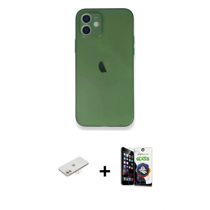 MARSİLYAN™- iPhone 12 Mini Kılıf Yadigar Yansıma Serisi - Şeffaf Temperli Cam Ekran Koruyucu + Renkli Kamera Lens Koruma Cam - YL