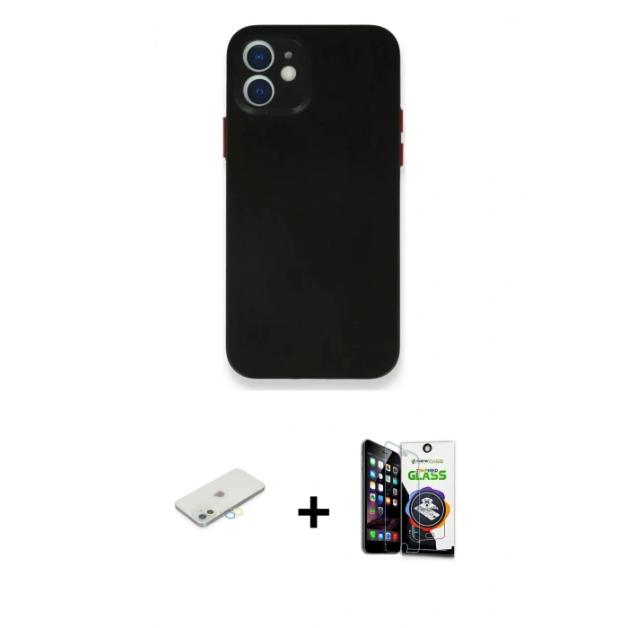 MARSİLYAN™- iPhone 12 Mini Kılıf Yadigar Yansıma Serisi - Şeffaf Temperli Cam Ekran Koruyucu + Renkli Kamera Lens Koruma Cam - SI