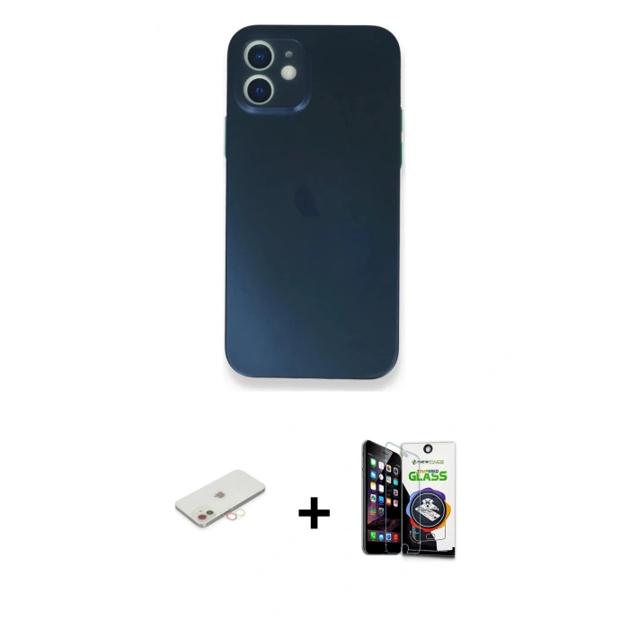 MARSİLYAN™- iPhone 12 Mini Kılıf Yadigar Yansıma Serisi - Şeffaf Temperli Cam Ekran Koruyucu + Renkli Kamera Lens Koruma Cam - YL